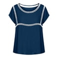 thumbnail image 5 of Ashirexll Womens Casual Tops Linen Top Solid Color Short Sleeve Fashion Tops Lace Trimmed Shirt for Spring Summer, 5 of 7