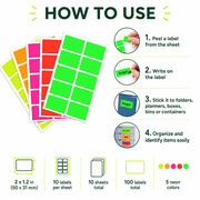 Royal Green Rectangular Color-Code Labels 5 Neon Colors 2 inch x 1.2 inch - 100 Pack