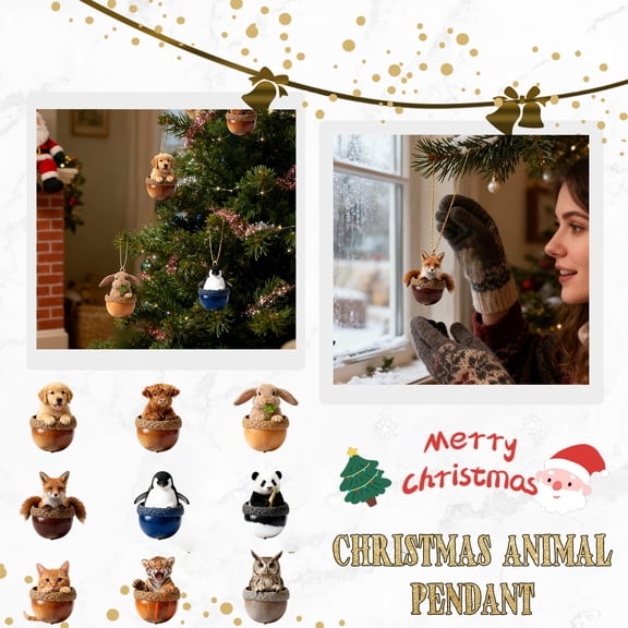 Forest Animal Acorn Ornaments, Woodland Creature Hanging Ornament, 2D Acrylic Animal Christmas Tree Pendant forHome Party Decor, Bag Backpack Keychain, Wall Room Garden Home Decoration (9Pc)