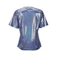 thumbnail image 5 of Ediodpoh Trendy Women's T-Shirts Sparkly Silk Top Glitter Loose Short Sleeved T Shirt for Women Summer Tops for Women Blue M, 5 of 9