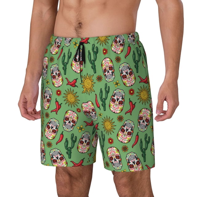 Balery Vintage Sugar Skull Bañador para hombre, shorts de playa de secado rápido con entrepierna y forro de compresión-3X-Large
