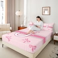 thumbnail image 3 of Manfei Letter J Monogrammed Cute Bow Knot Queen Sheet Sets 4 Pieces for Teens Girls,Dreamy Polka Dots Lines Bed Set,Ultra Soft Home Decor, 3 of 5