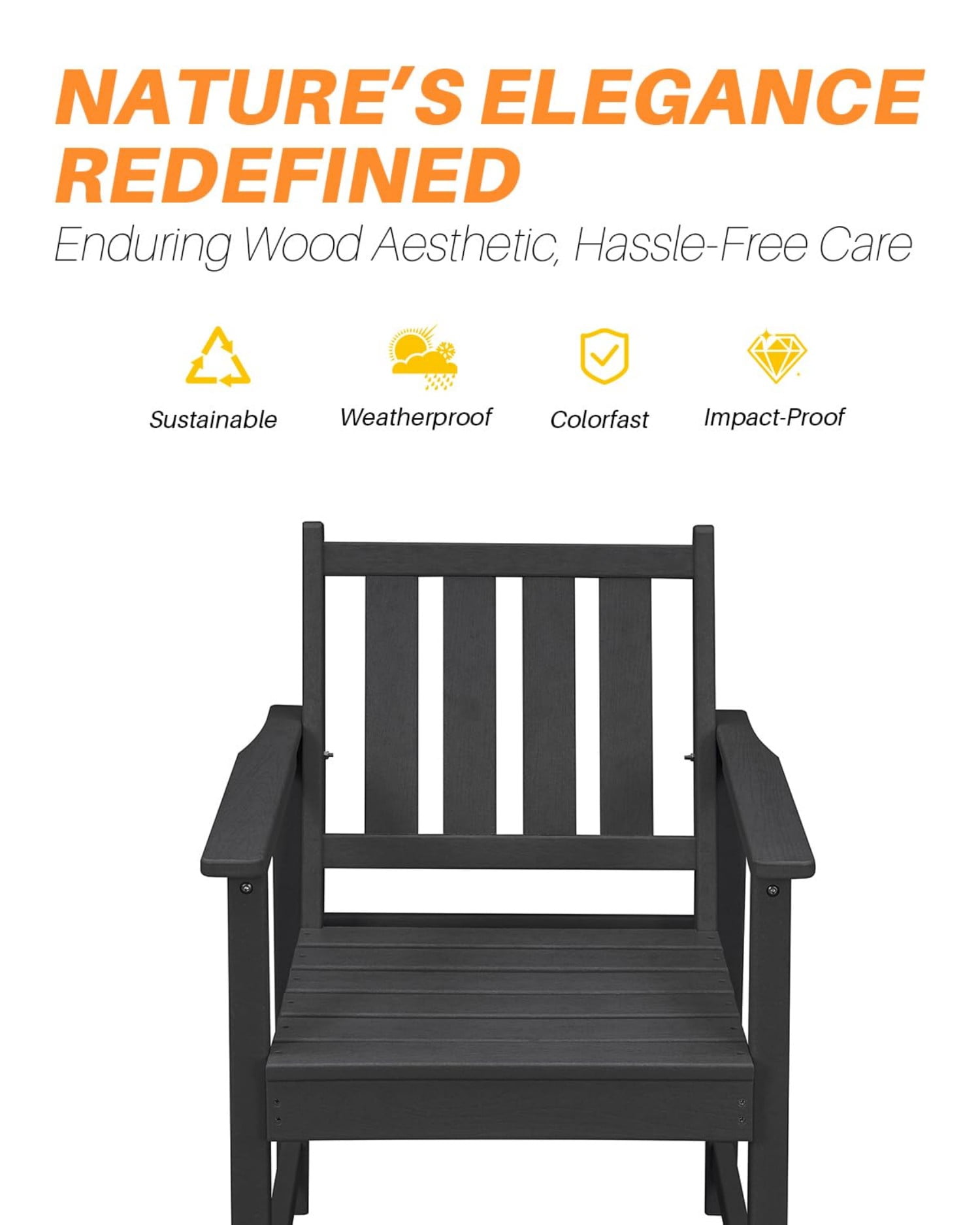 HDPE Dining Chair Set of 4, All Weather Outdoor Dining Chairs with Ergonomic Backrest, Heavy Duty Patio Chairs for Backyard, Garden, Poolside, Deck, Obsidian