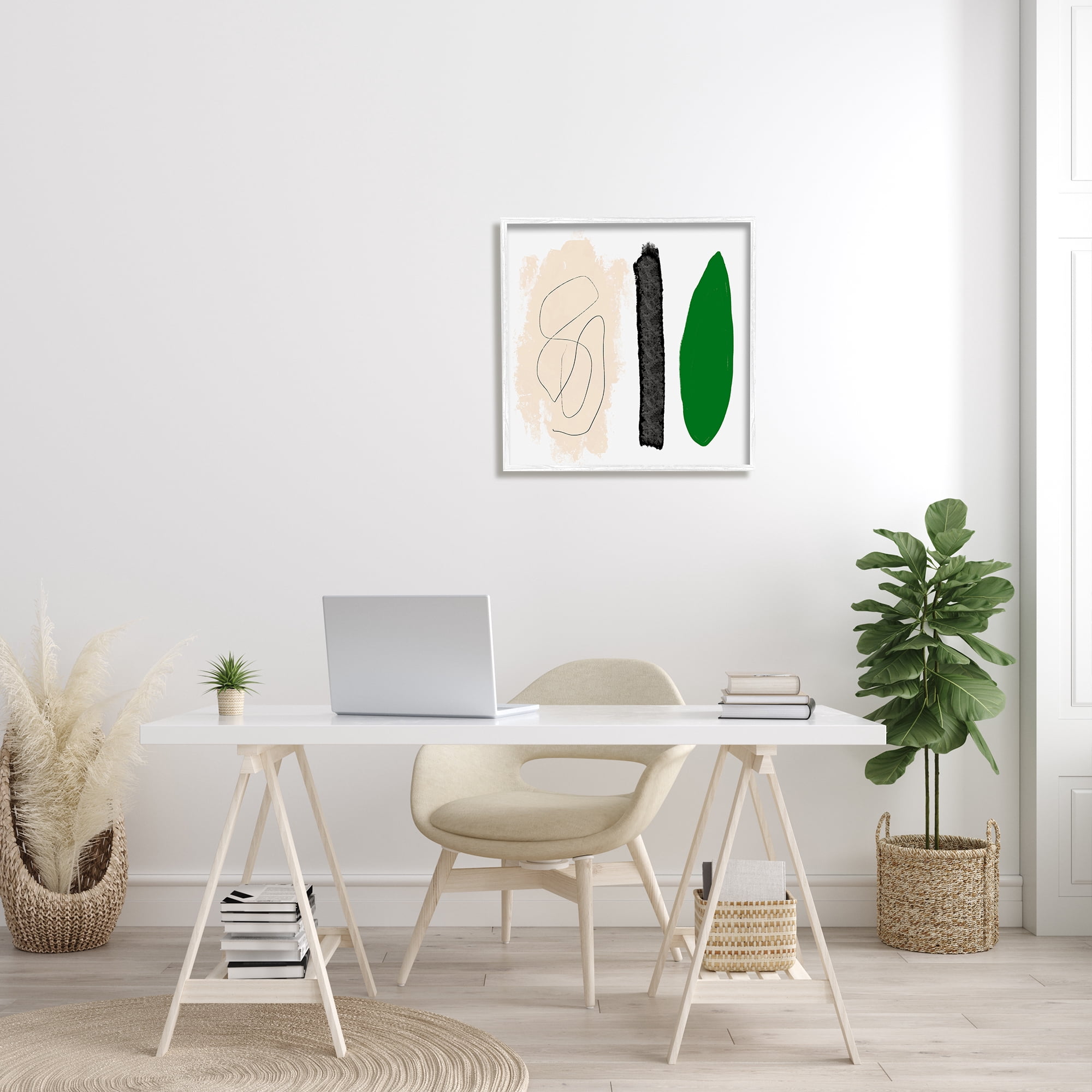 Stupell Industries Modern Abstract Nature Study Shape Collage Green Beige Abstract Painting White Framed Art Print Wall Art, 24 x 24