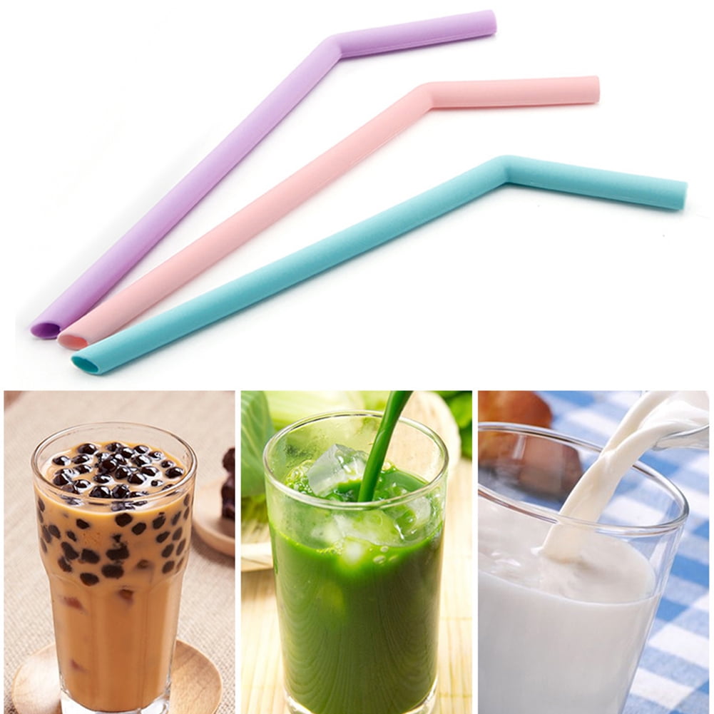 2pcs Anti Wrinkle Straw Coffee For Cocktail Reusable Curved Flute