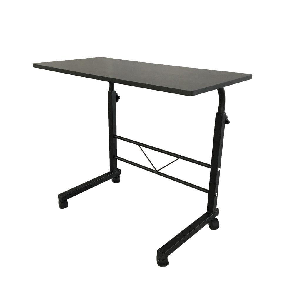 Black Adjustable Laptop Table with Wheels, Movable Overbed End Table