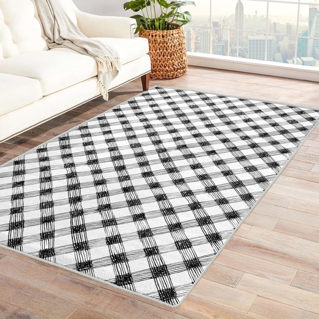 Plaid Rugs for Living Room Bedroom - Gingham Rug 5x7 - Modern Carpet for Home Decor - Washable Non Slip Patterned Indoor Large Area Rug - Soft & Low Pile (ZJ&520)