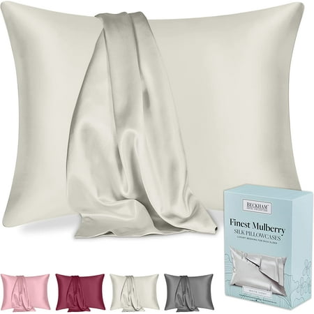 Beckham Hotel Collection Silk Pillowcase - Pack of 2 Standard Size - White/Ivory