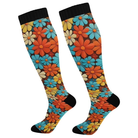 FORMRS Womens Knee High Socks Casual Long Thick Travel Daily Wear, 1 Pair, Blooming Flowers