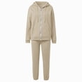 thumbnail image 3 of Women 2 Piece Outfits Sweatsuit Full Zip Hooded Sweatshirt Jacket Jogger Pants Casual Loose Tracksuit Set with Pockets for Workout Jogging Daily Street Going‑out Wear Beige XXL, 3 of 9
