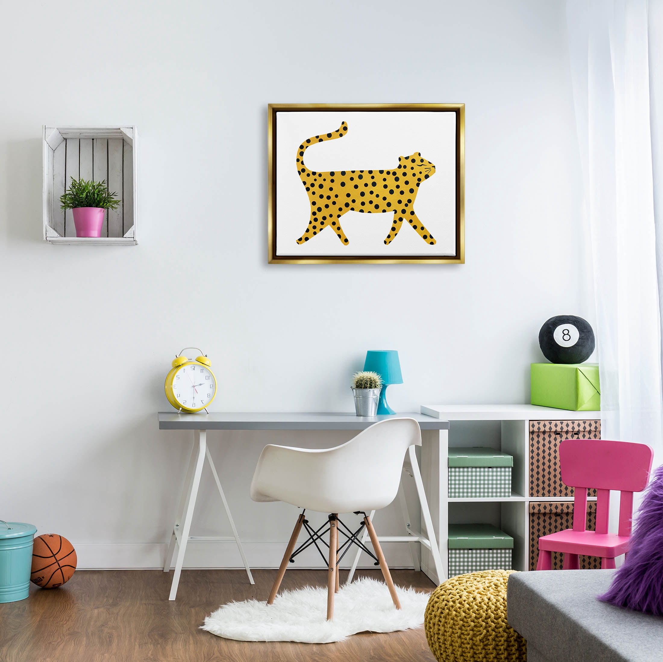 Stupell Industries Whimsical Cheetah Polka Pattern Graphic Art Metallic Gold Floating Framed Canvas Print Wall Art, Design by Emily Kopcik