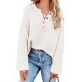 thumbnail image 4 of HSHDLDF Women's Oversized Sweaters Batwing Long Sleeve Loose V Neck Button Henley Tops Pullover Knit Jumper, 4 of 5