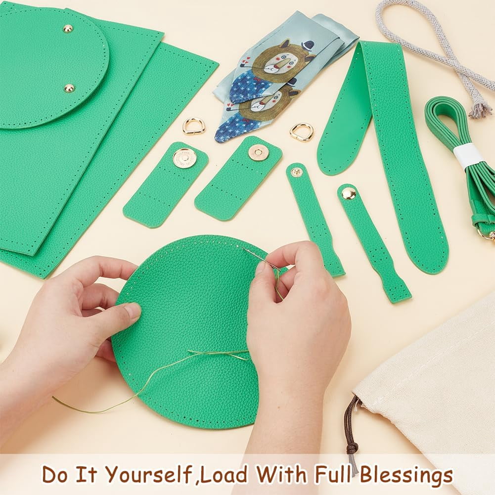 Brown DIY Imitation Leather Bucket Bag Sewing Kit Women Handbag Making Set Imitation Leather Clutch Bag Making Material Accessories for DIY Handmade Bag Craft 6.7x3.9x4.72 Inch Green