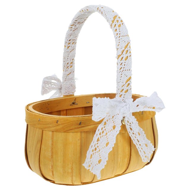 1pc Portable Woven Basket Ellipse Lace Storage Flower Basket (Size Small)