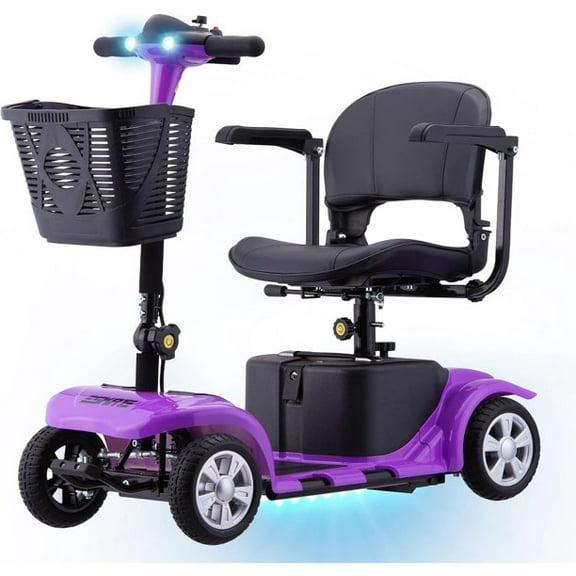 SKRT Mobility Scooter for Adults, Senior, skmc 4 Wheels Electric Powered Chargeable Device for Travel, Lightweight and Portable, with LED Headlights and Basket, Charger Included, Red/ Blue
