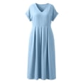 thumbnail image 3 of Fmbrln Linen Dresses for Women Summer Short Sleeve V Neck Midi Dress Casual Loose Solid A-Line Sundress with Pockets, 3 of 9