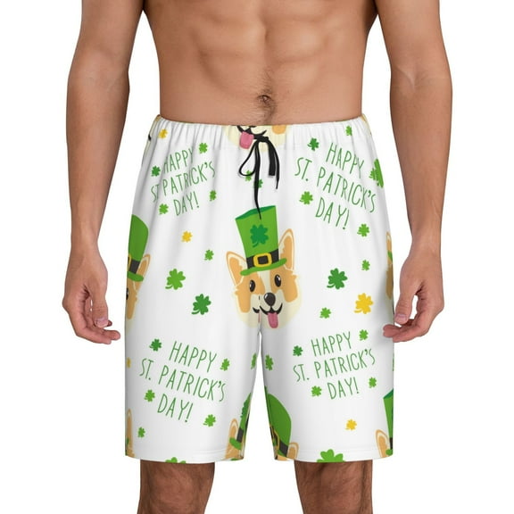 Logiee happy dog. St. Patricks Day Print Men's Pajama Shorts with Drawstring & Pockets,Sleep Shorts for Men,Sleepwear Bottoms,Elastic Waistband Loungewear-Small