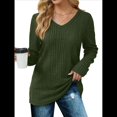 thumbnail image 2 of Blusas de Larga para Mujer, Camisas con Cuello en V, Suéteres Tipo Túnica Ligeros, Moda Verde Oscuro S, 2 of 9