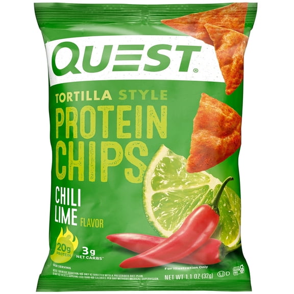 Pack of 2 Quest Chili Lime Tortilla Style Protein Chips, 1.1 oz (Package May Vary)
