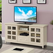 Global Glam 1 Drawer TV Stand, Ivory Finish, Storage Cabinets & Shelves for TVs up to 65 Inches, Tempered Glass for a Sophisticated Look, 4 Tiers of Shelving