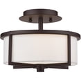 thumbnail image 4 of 2 Light Bronze Ceiling Light fixture with Hand Crafted Off-White Fabric Hardback Shade, 4 of 6