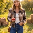 thumbnail image 5 of Womens Plaid Flannel Shacket Cropped Button Down Lapel Collar Long Sleeve Casual Jacket with Chest Flap Pockets M, 5 of 8
