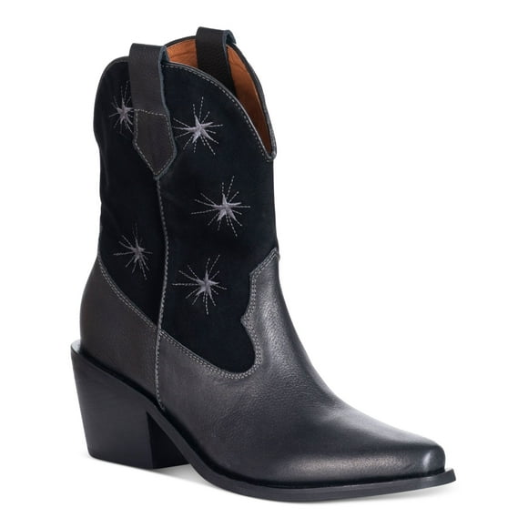 SILVIA COBOS Womens Black Stars Cushioned Galaxy Stars Almond Toe Block Heel Leather Western Boot 7.5