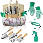 ALLJOY 9 Piece Garden Tools Set with Bag & Gloves,Heavy Duty Gardening Hand Tools Kit,Garden Gifts Supplies for Women Mom