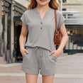 thumbnail image 5 of OGLCCG 2 Piece Outfits for Girls Summer Short Sleeve V Neck Henley Tops and Shorts Set Matching Vacation Beach Lounge Sets 4-14 Years, 5 of 6