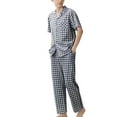 thumbnail image 2 of Pajams Fashion Women Round Neck Letter Plaid Printing Short Sleeved Top Elastic Waist Bandage Long Pants Pajama Set Men’s pajamas Fall pajamas Men Pijamas for Men Set Mens Soft Pajamas Sets, 2 of 4