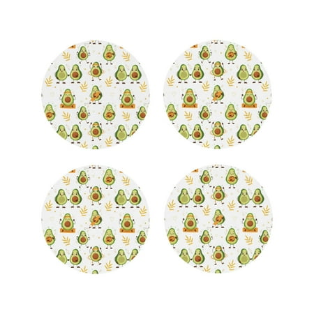 

Junzan Lovely Avocado Print Coasters for Drinks - Leather Coasters Set of 4 for Coffee Table for Housewarming/Kitchen/Bar/Decor-Round Shape