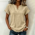 thumbnail image 2 of ByworldtasicNo Boundaries Womens Summer Short Sleeve V Neck T-Shirt Cute Lace Scallop Trim Tee Loose Fit Tops, 2 of 8