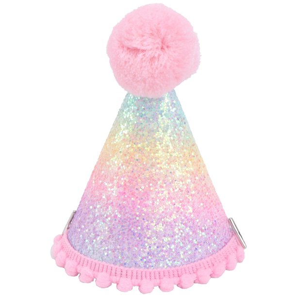 1 Gorro de cumpleaños adorable para bebé con pompón de piel sintética y corona arcoíris para fiestas