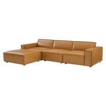 Sectional Sofa Set, Faux Vegan Leather, Tan, Modern Contemporary Urban Design, Living Lounge Room Hotel Lobby Hospitality