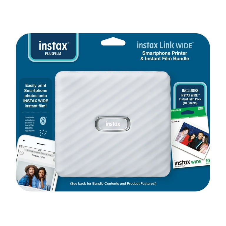 Fujifilm INSTAX Link Wide Smartphone Printer Bundle with Film (10-Pack  film), Ash White