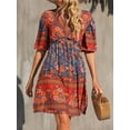 thumbnail image 3 of Fancyglim Women Dresses Summer V Neck Beach Dress Casual 3/4 Short Sleeve Ballon Floral Flowy Boho Babydoll Mini Short Sundress Orange S, 3 of 5