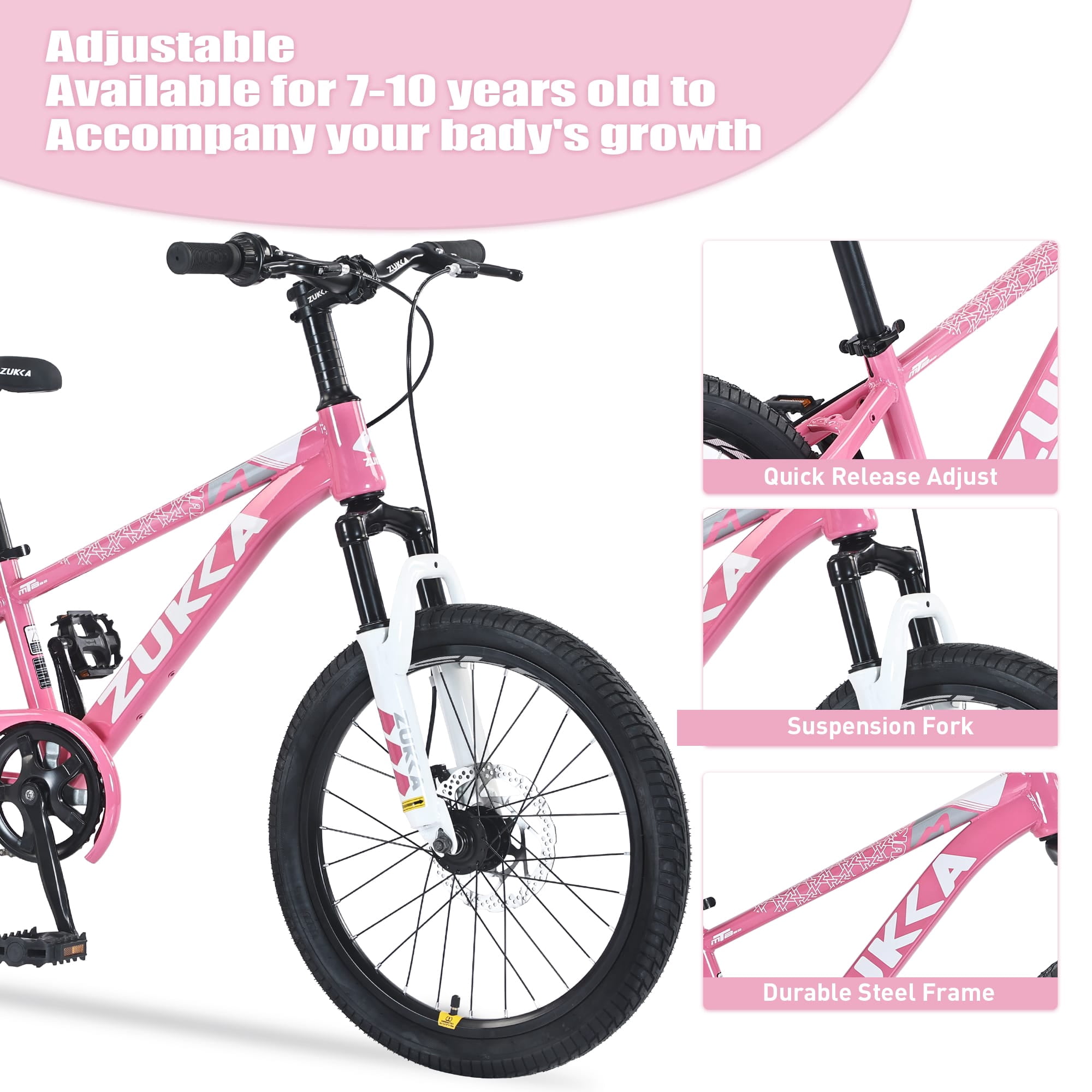 20 Inch Kids' Bike, Boys Girls Mountain Bike Ages 8-12, 7 Speed Teenager Children Kids' Bicycles, Front Suspension Disc Brake Rear V-Brake, High Steel Frame