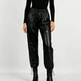 thumbnail image 3 of Tqyyweavej Faux Leather Pants for Women High Waist Elastic Waist Casual PU Trousers Drawstring Solid Color Wide Leg Pants Size S to L, 3 of 10