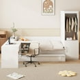 thumbnail image 2 of Full Size White Wooden Platform Bed Frame w/ Drawers, Desk, Wardrobe - Bedroom Storage Solution. Includes Shelves, USB Ports. 104.9"L x 102.8"W., 2 of 24