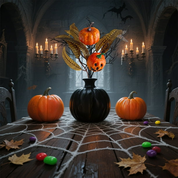 1 ramo decorativo de Halloween con rosas negras, hojas de arce y calabazas para la fiesta de Acción de Gracias, color negro, 47 x 24 cm. Yulucky