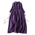 thumbnail image 2 of LEBONYARD Dresses for Women Plus Size,Sundresses for Women 2024,Women's Summer Cotton and Linen Five-point Sleeve Lapel Drawstring Waist Solid Color Large Flowing Temperament Long Dress Purple XXL, 2 of 7