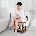 thumbnail image 2 of 2-Tier Bamboo Shower Chair for Inside Shower, Waterproof Bathroom Baby Bath Seat with Storage Shelf and Shower Head Holder, Shower Stool for Seniors Adults Disabled Pregnant Woman(Brown), 2 of 8