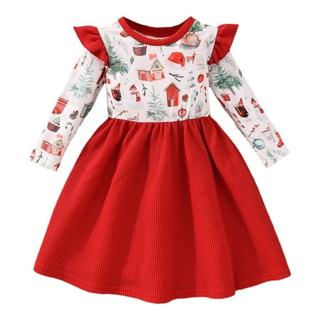 

QBGSAY Toddler Girls Dress Long Sleeve Floral Prints Christmas Dress Dance Party Fall Winter Cothes Sweet Cute Dresses
