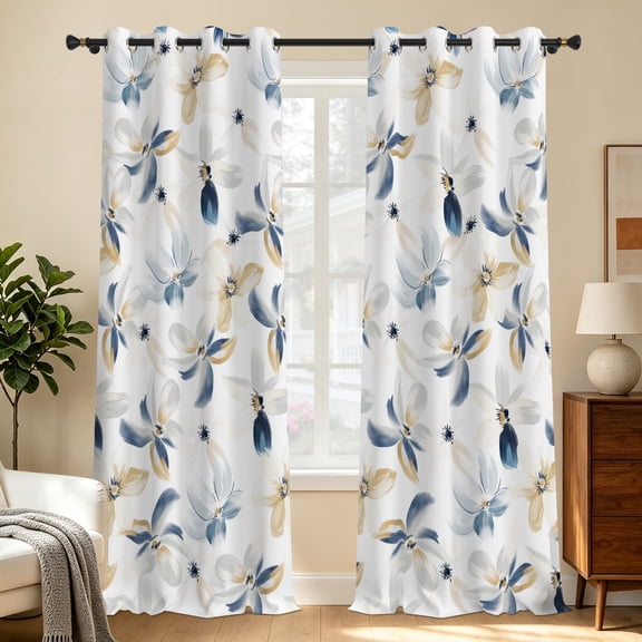 Tchckioa Modern Flowers Blackout Curtains,Thermal Insulated Grommet Window Drapes for Living Room,42x63 Inch,2 Panels