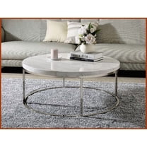 Round Natural Marble Coffee Table with Nickel Finish – Timeless Sophistication for Modern Living Rooms