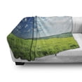 thumbnail image 3 of Nature Soft Flannel Fleece Throw Blanket, Refreshing Meadow Valley Under Cloud Sun Sky Spring Grass Country Image, Cozy Plush for Indoor and Outdoor Use, 70" x 90", Lime Green Pale Blue, by Ambesonne, 3 of 6
