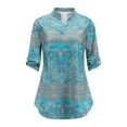 thumbnail image 5 of Haute Edition Women's Pattern and Solid 3/4 Roll Tab Sleeve Tunic Blouse Top, 5 of 7