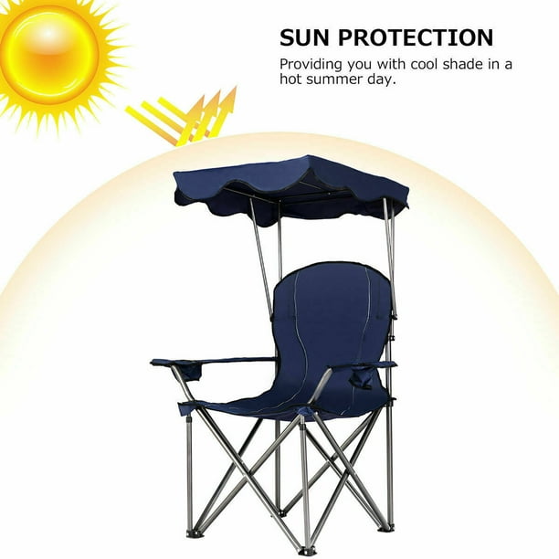 Costway Portable Folding Beach Canopy Chair W/ Cup Holders Bag Camping Hiking Outdoor Blue