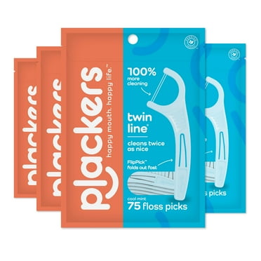 Plackers Twin-Line Dental Floss Picks, 75 Count (Pack Of 4)