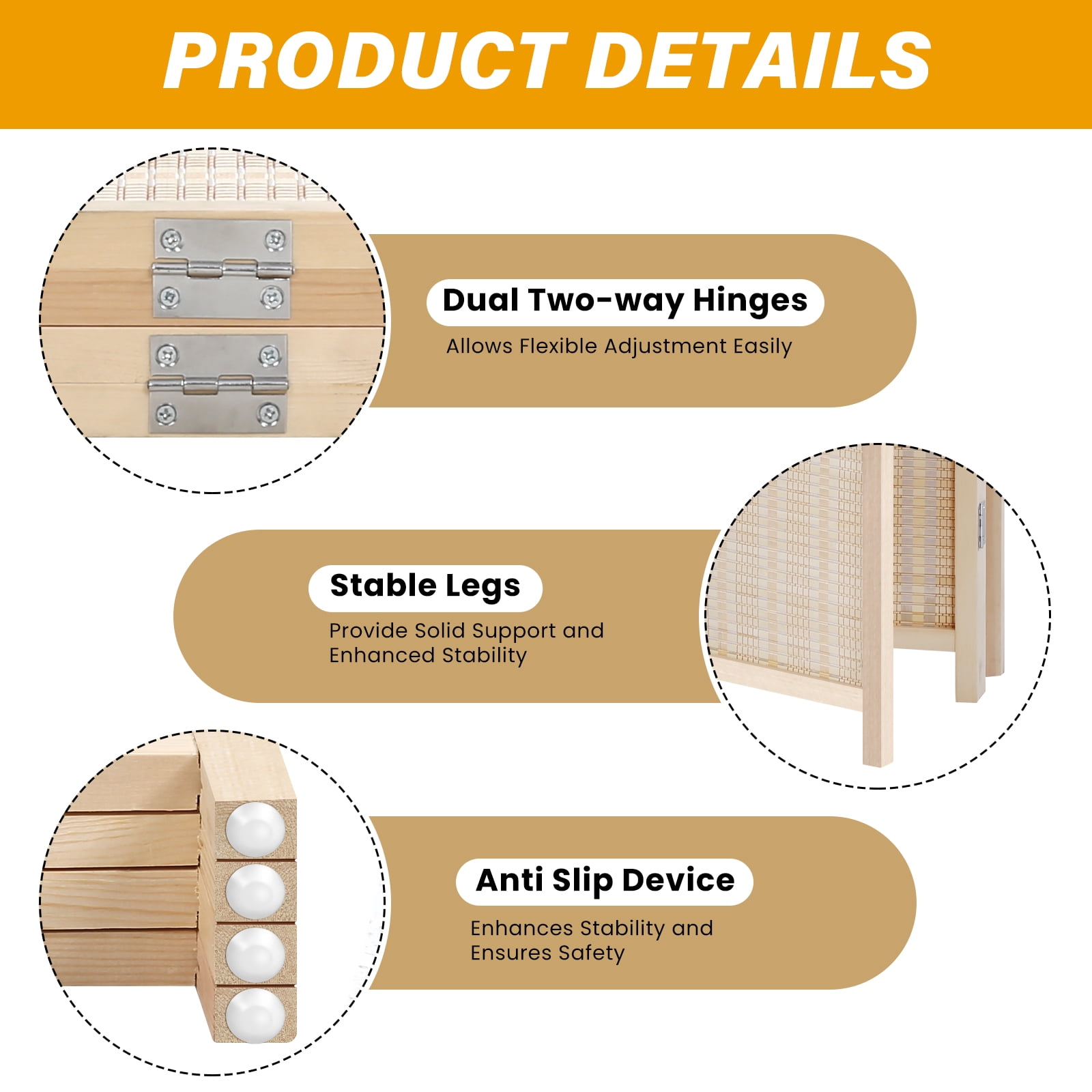 BIQWBIC Bamboo Room Divider Folding Privacy Screen, 72 Inches High, 4 Panel, Nature